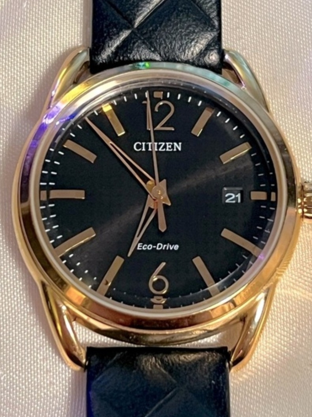 Citizen Women’s Black Dial Eco-Drive Watch with Gold Tone Accents